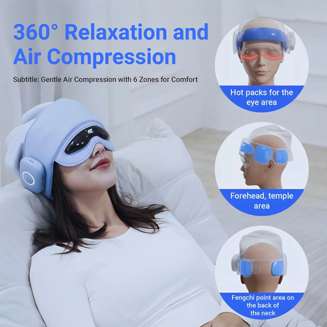 Masseur de tête pour soulager la fatigue, masseur oculaire avec chaleur, massage de la tête et des yeux pour soulager le stress, compatible Bluetooth, cadeaux idéaux
